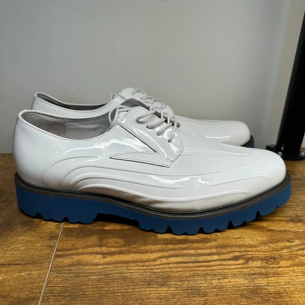 Marc Nolan Jayden White Patent Leather Blue Lug Sole Derby Shoes Mens 12